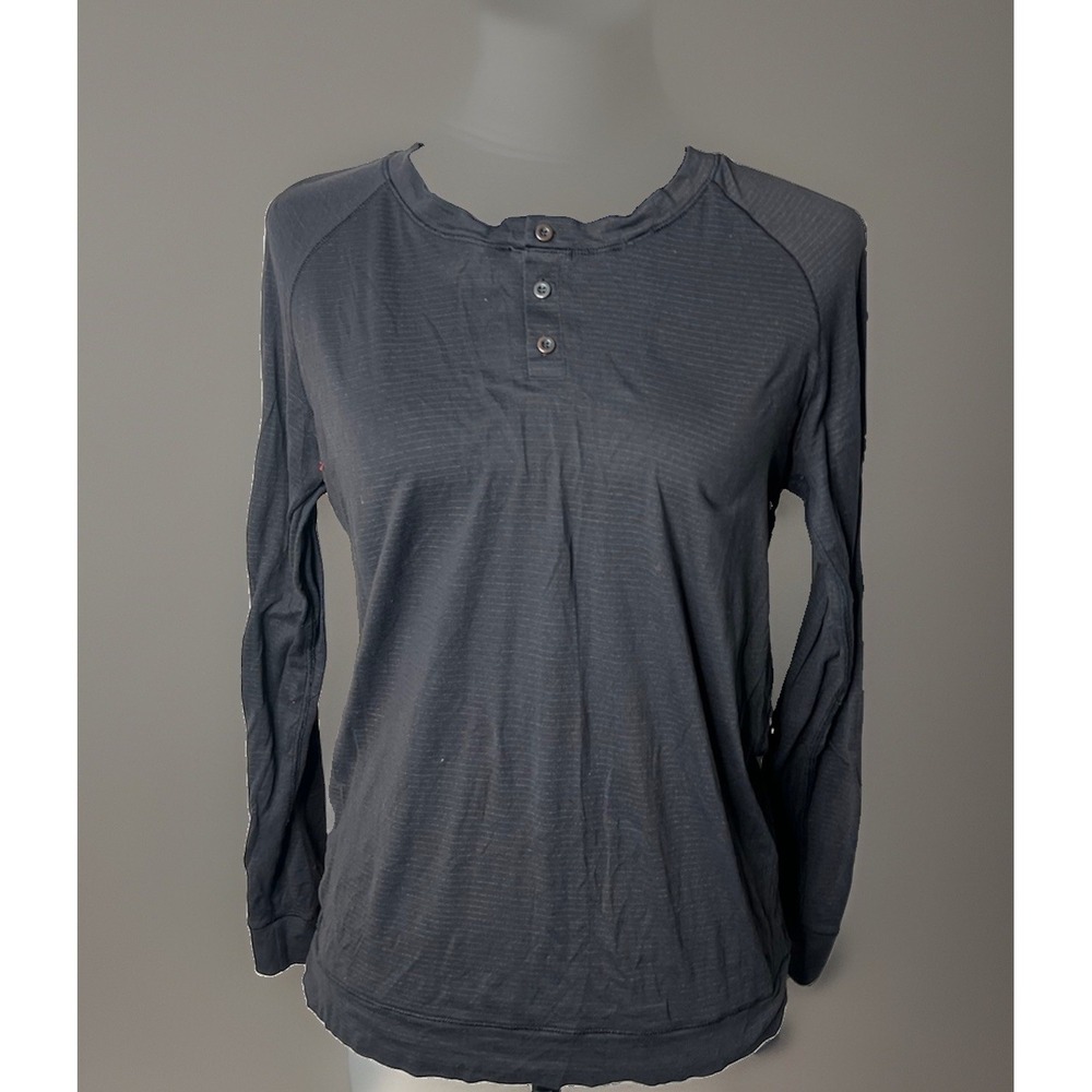 Lululemon Women's Black Wee Striped Henley‎ Long Sleeve Top 6 Medium